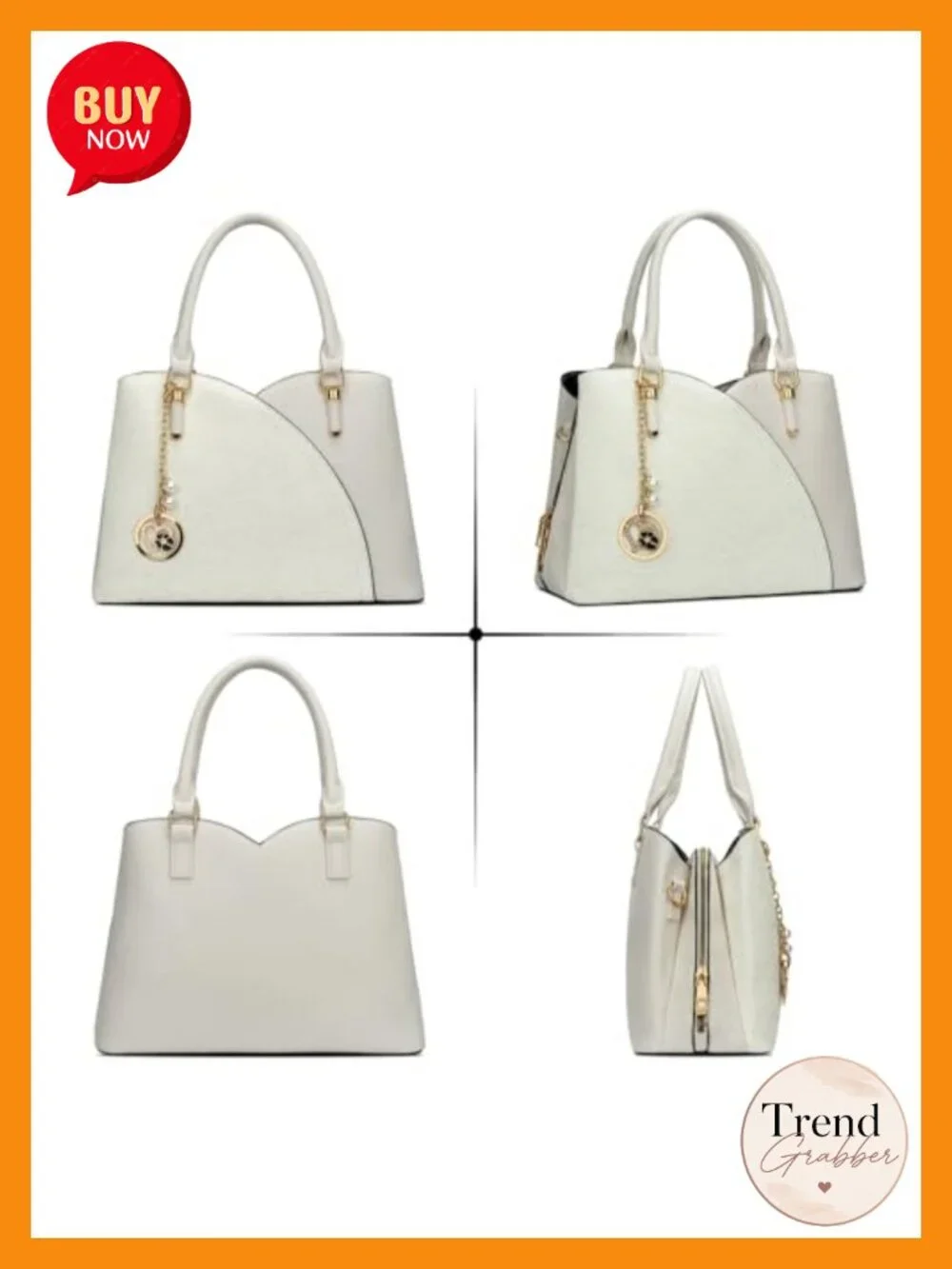 Triple Compartment Satchel Shoulder Bag with Adjustable Strap Faux Leather